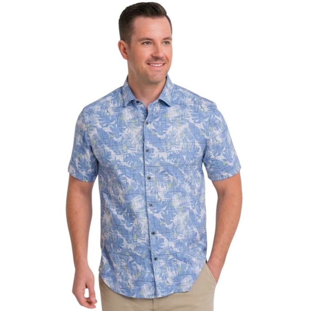 Robert Graham Spencer Floral Tropical Leaf Blue White‎ S/S Shirt Men's S NEW
